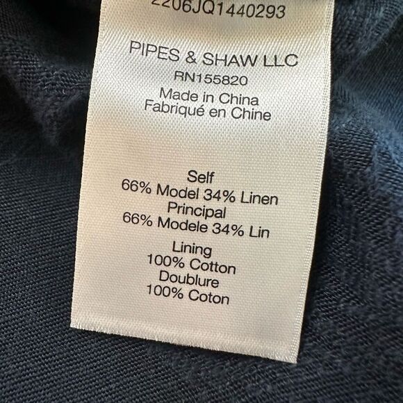 Veronica Beard Belinda Top One Shoulder Jacquard Navy Blue Linen Blend Size 14 - Picture 9 of 11